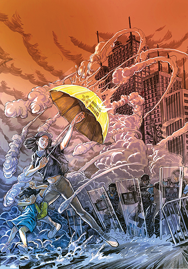 大雄曾為香港雨傘運動繪製多幅畫作，此為「撐住希望」。大雄提供