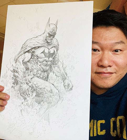 大雄曾與美國動漫龍頭「DC漫畫」合作。圖為他所繪製的蝙蝠俠手稿。大雄提供