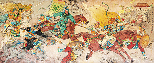 潘麗水作品優雅細緻，1973年於大龍峒保安宮所作壁畫〈虎牢關三戰呂布〉相當精彩。台南市美術館提供
