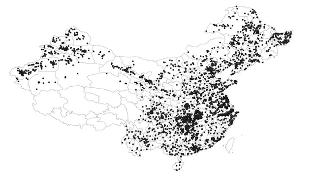 圖1：「有關係」公司的地理分布。樊家忠提供