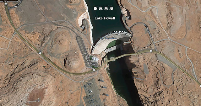 從Google Map上俯瞰整座攔水壩的形體。