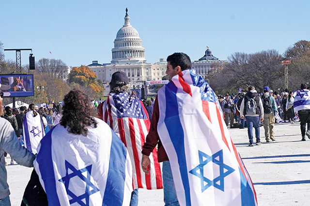 2023年11月14日，支持以色列的示威者聚集在華盛頓特區國家廣場，譴責「反猶太主義」並呼籲巴勒斯坦哈馬斯武裝分子釋放以色列人質。Getty Images