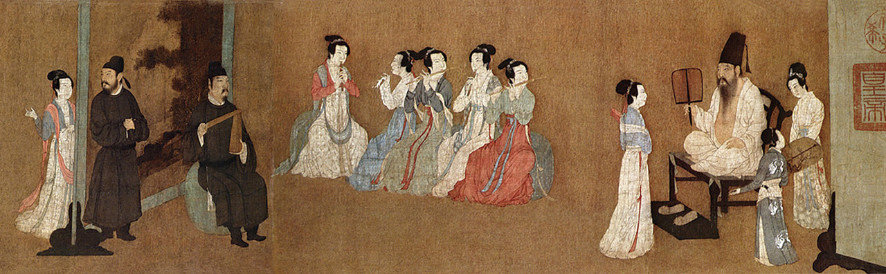 〈韓熙載夜宴圖〉第四段「清吹」。公有領域