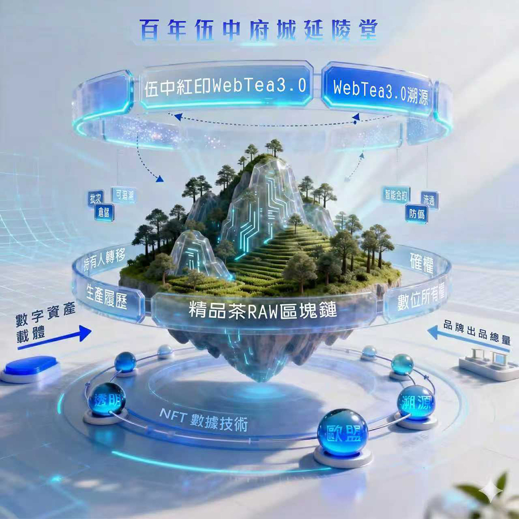 百年伍中行打造「WebTea3.0」生態系，利用區塊鏈技術為實體普洱茶建立唯一數位身分。圖／業者提供